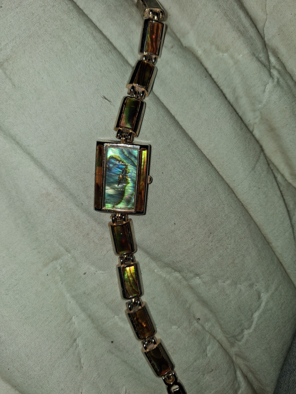 Abalone Inlay Rectangular Link Bracelet - Iridescent Green